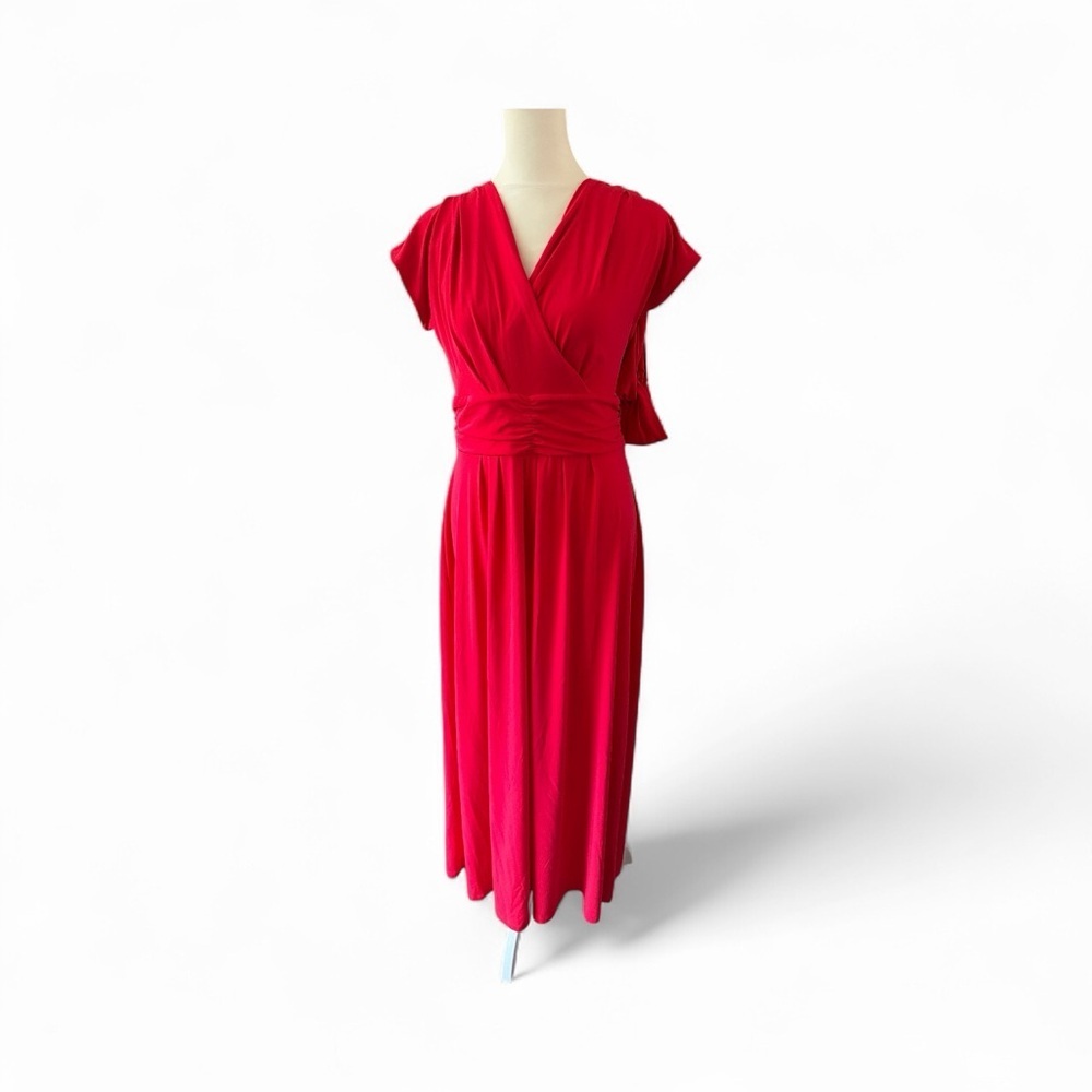 IMAN Bold Red Wrap Midi Dress